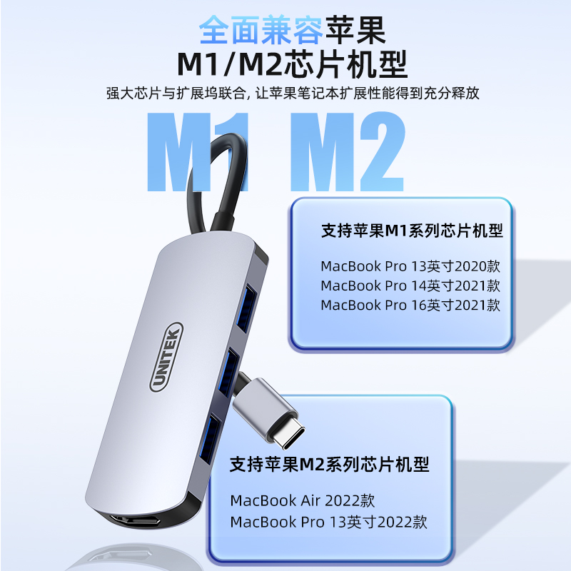 Bộ chuyển đổi 5 cổng Type-C -> USB 3.0 + HDMI 4K@30Hz + PD100W UNITEK D1121A