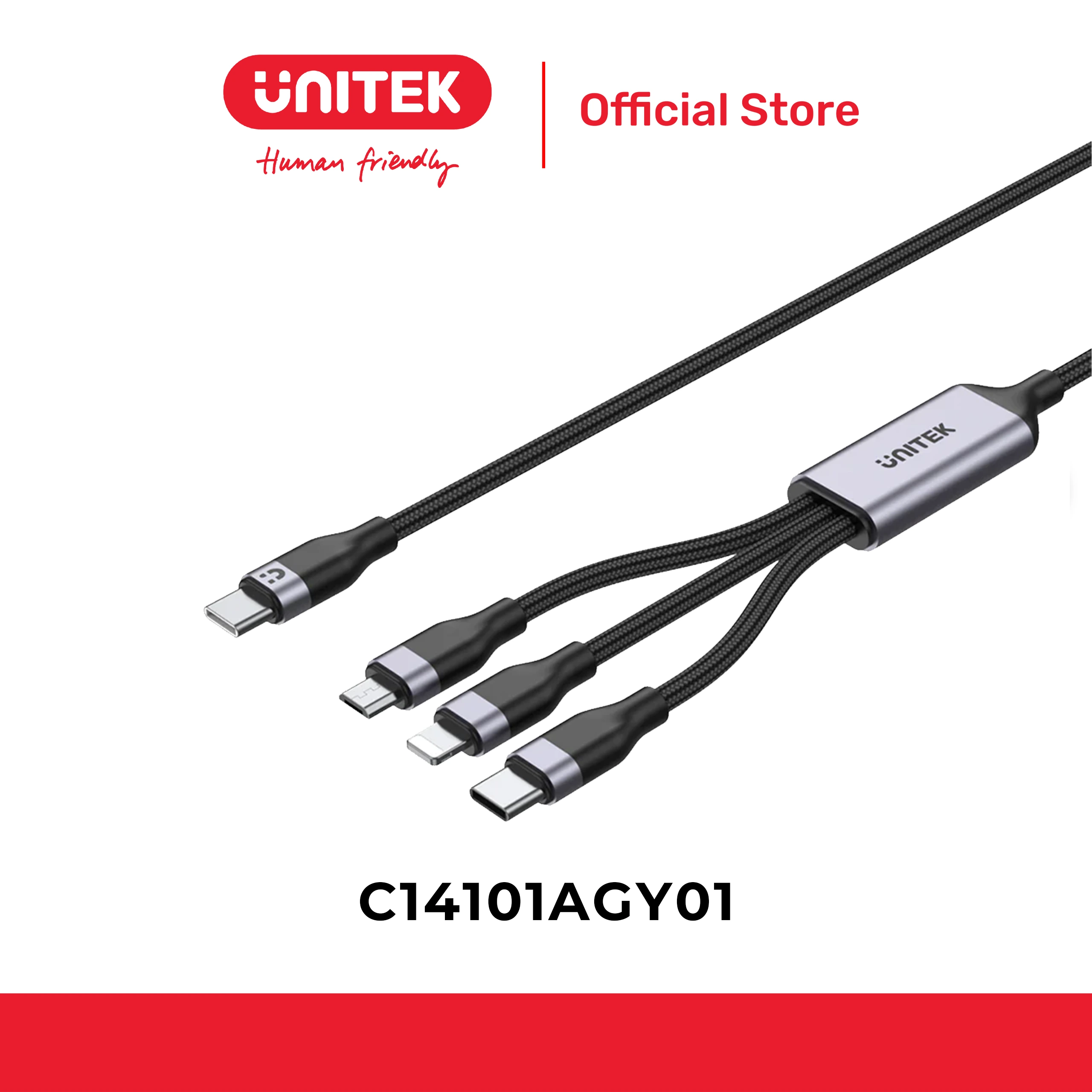 Cáp sạc Type-C -> Lightning + Type-C + Micro USB UNITEK C14101AGY01