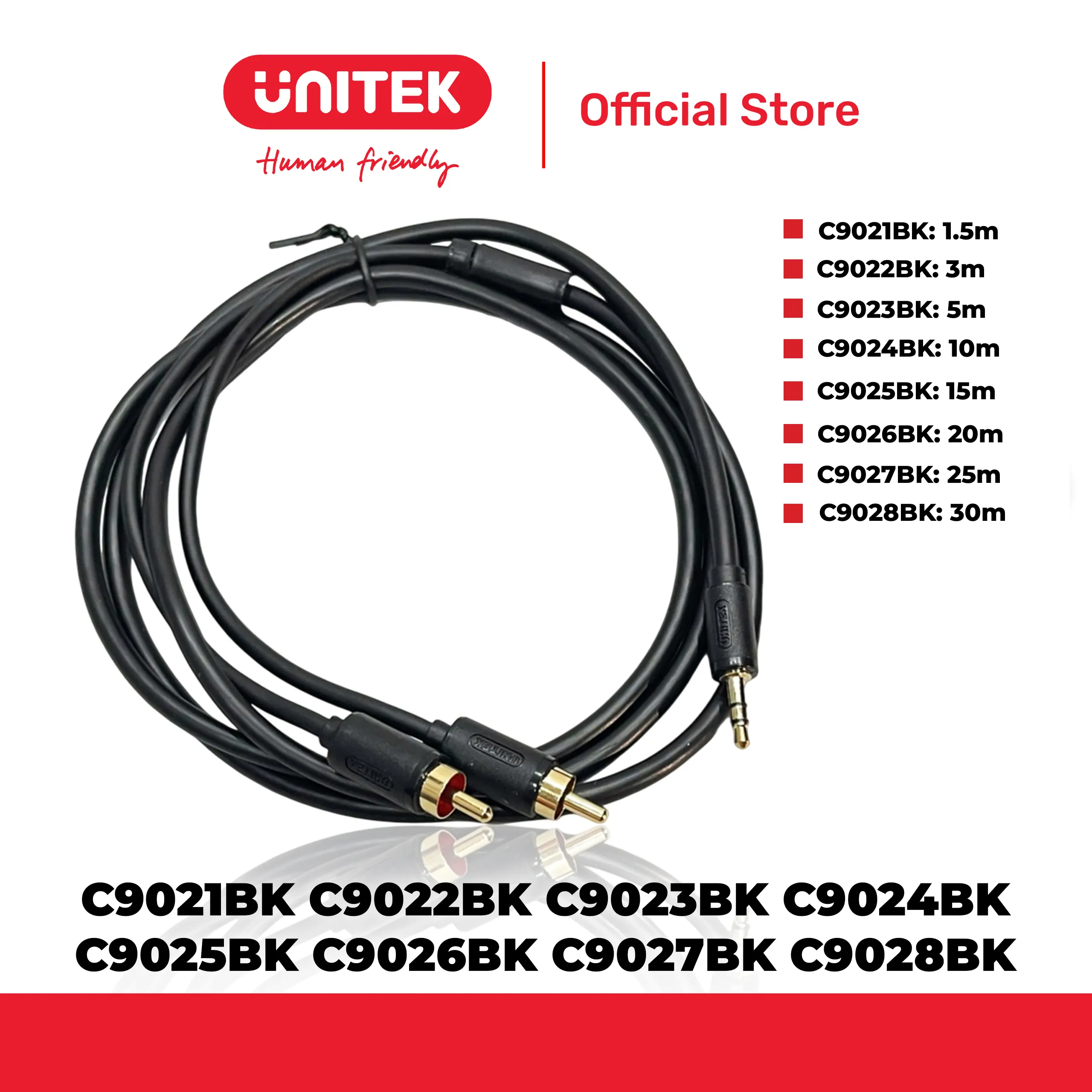 Cáp loa 3.5mm -> 2 hoa sen dài đến 30M UNITEK C9021BK