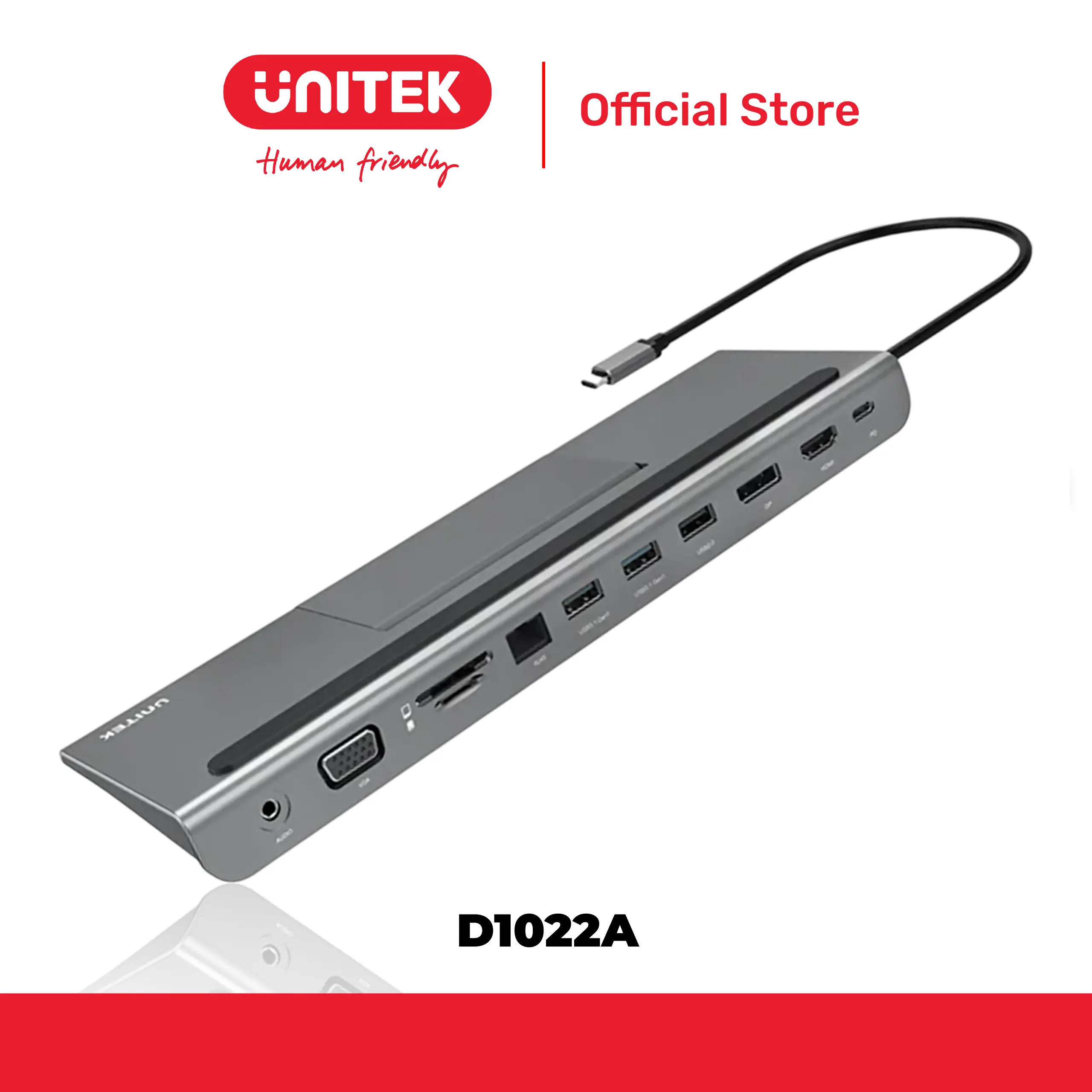 Bộ chuyển đổi 7 cổng Type-C -> USB 3.1 + HDMI  4K@30Hz + DP + VGA + LAN + TF/SD + LAN + PD 100W UNITEK D1022A