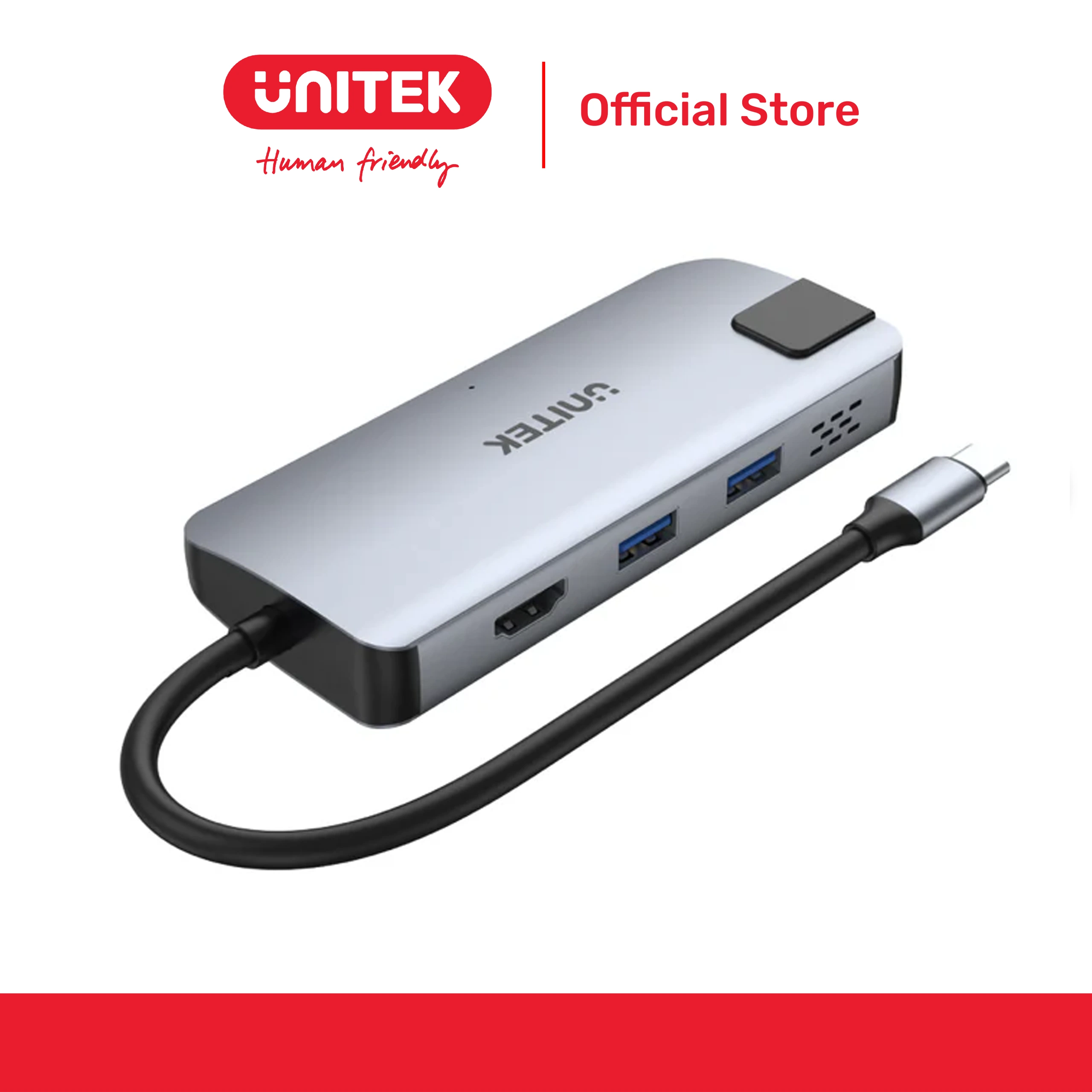 Bộ chuyển đổi 5 cổng Type-C -> USB 3.0 + HDMI 4K@60Hz + LAN + PD 100W UNITEK D1028A