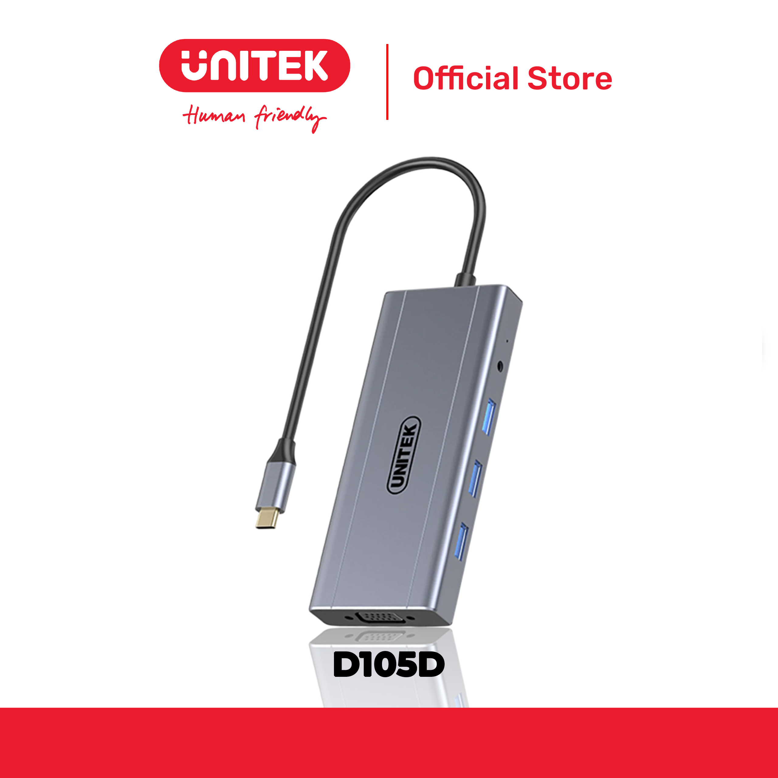 Bộ chuyển đổi 10 cổng Type-C ->USB 3.0 + HDMI 4K@30Hz + VGA 1080p@60Hz + AUDIO + PD100W UNITEK D105D