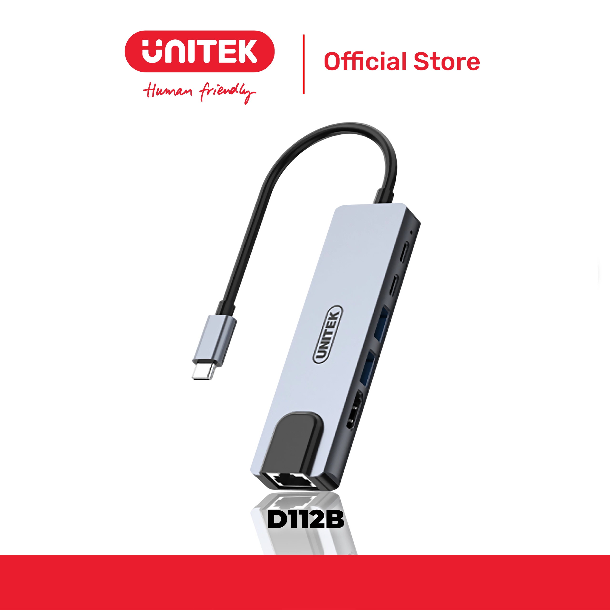 Bộ chuyển đổi 6 cổng Type-C -> USB3.0 + HDMI 4K@30Hz + LAN + PD 100W UNITEK Type-C D112B