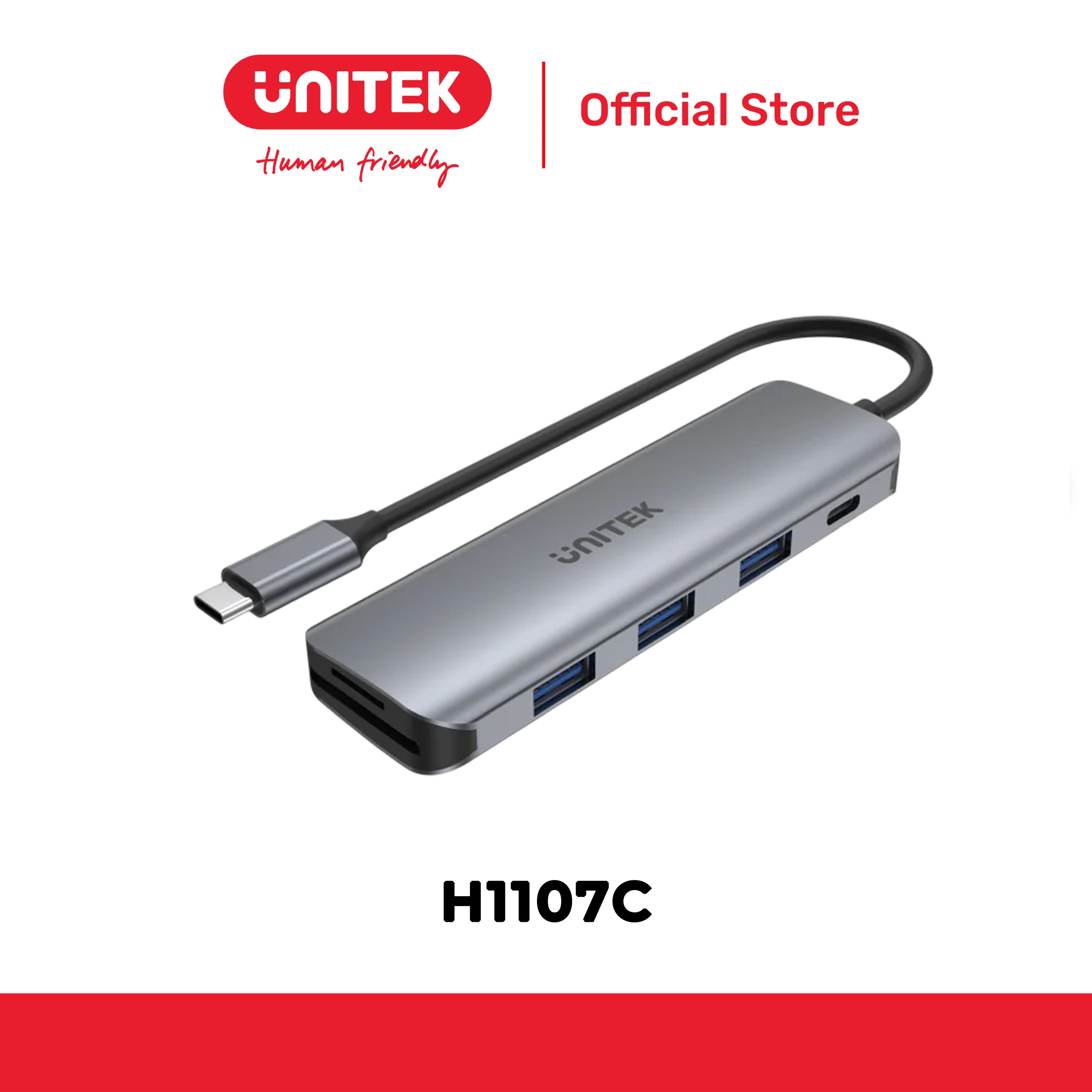 Hub chia 3 trong 1 Type-C -> USB3.0 + TF/SD + PD 100W UNITEK H1107C
