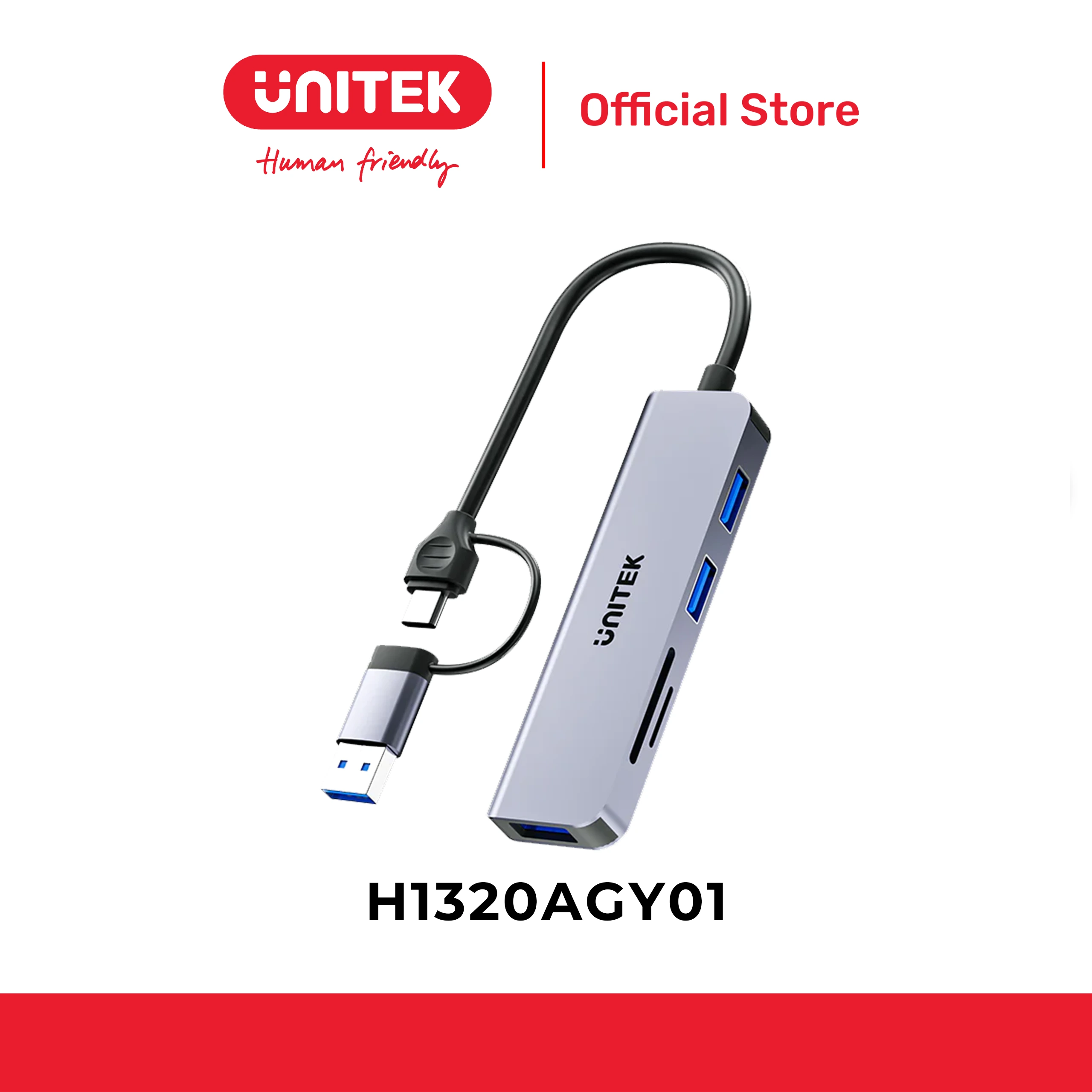 Hub USB/Type-C ->  USB + Micro SD + SD UNITEK H1320AGY01