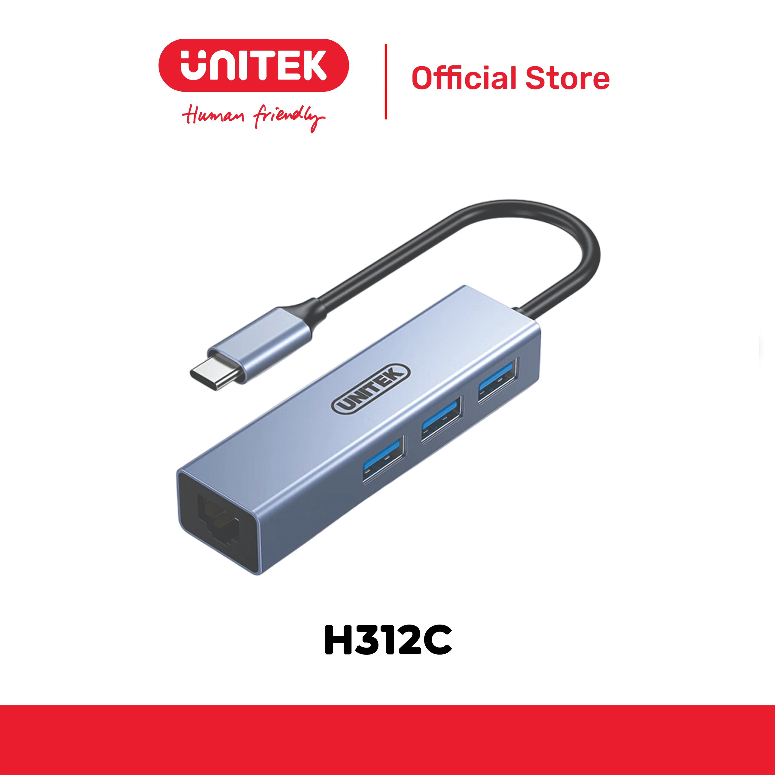 Hub chia 2 trong 1 Type-C -> USB + LAN UNITEK H312C