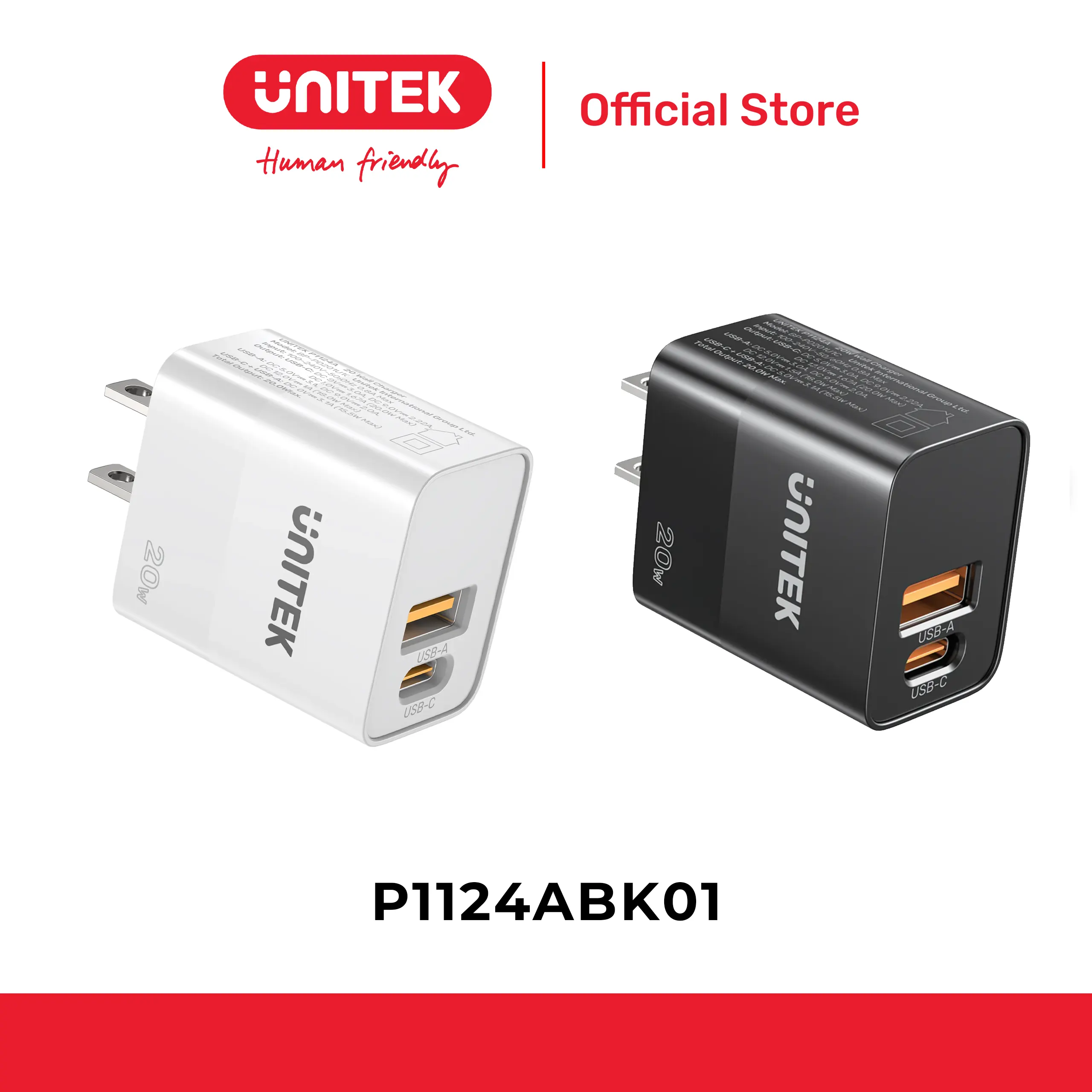 Dock sạc 20W Cổng kép USB+TypeC UNITEK P1124ABK01-US