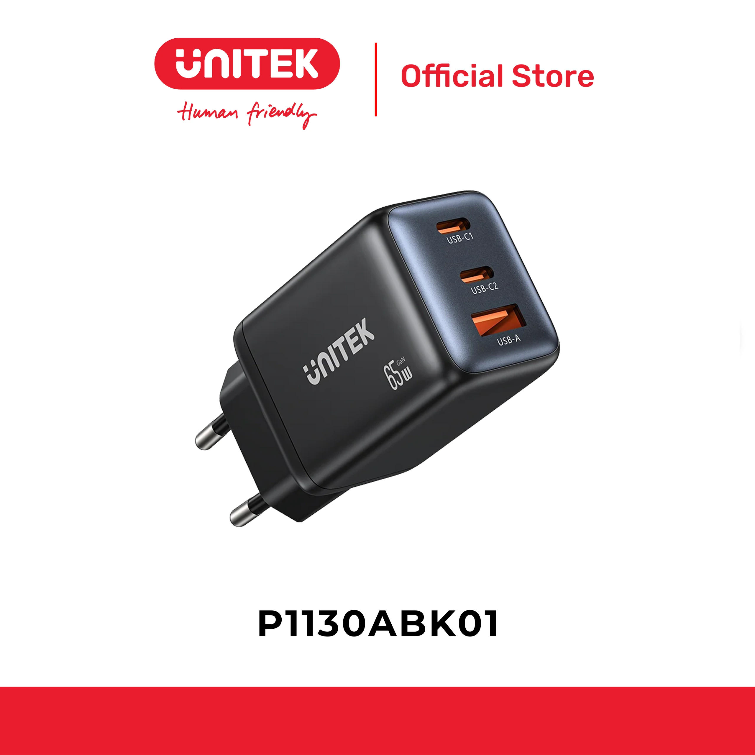 Củ Sạc Nhanh GaN Zeno 65W UNITEK P1130ABK01-EU