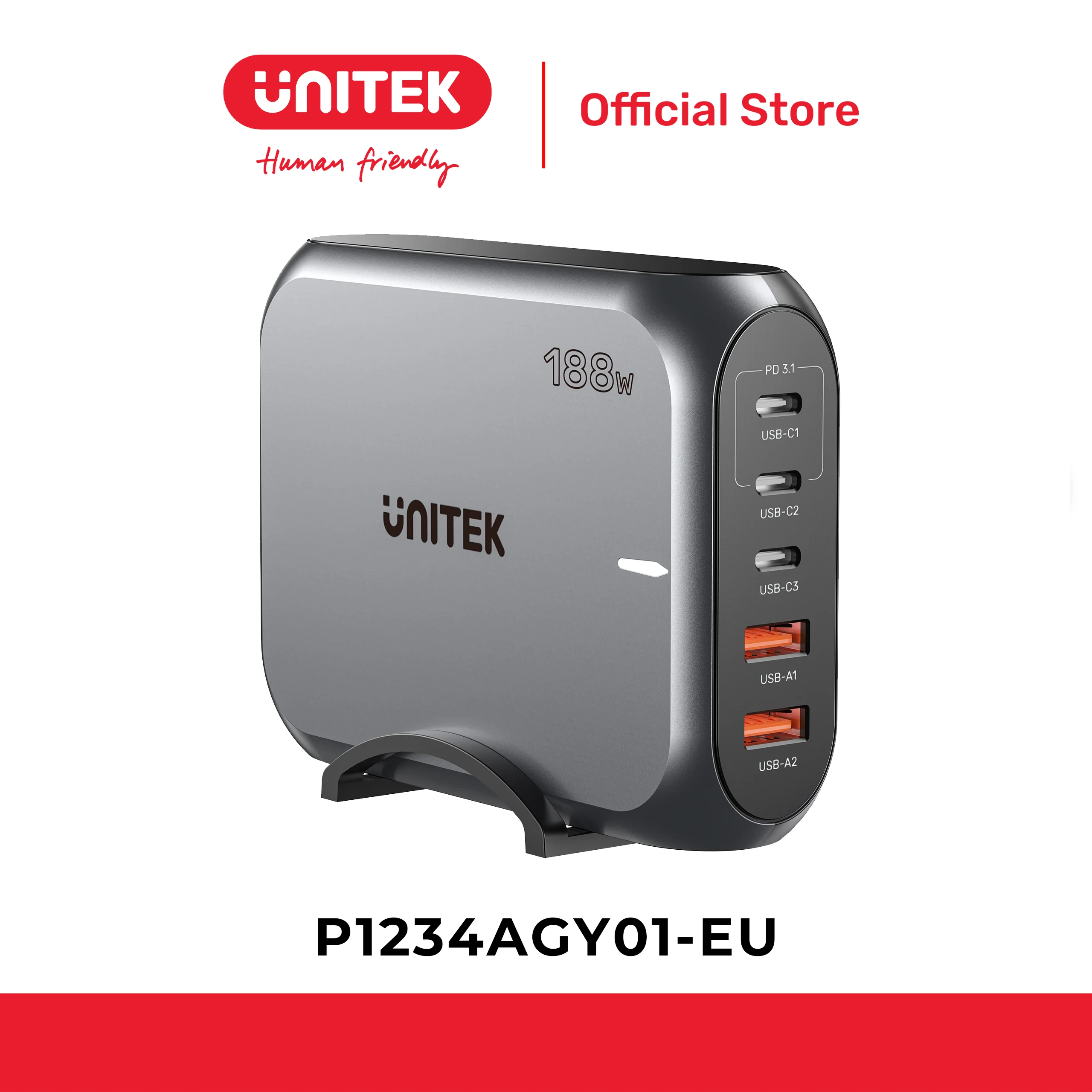 Dock sạc 2USB+3Type-C 188W UNITEK P1234AGY01-EU