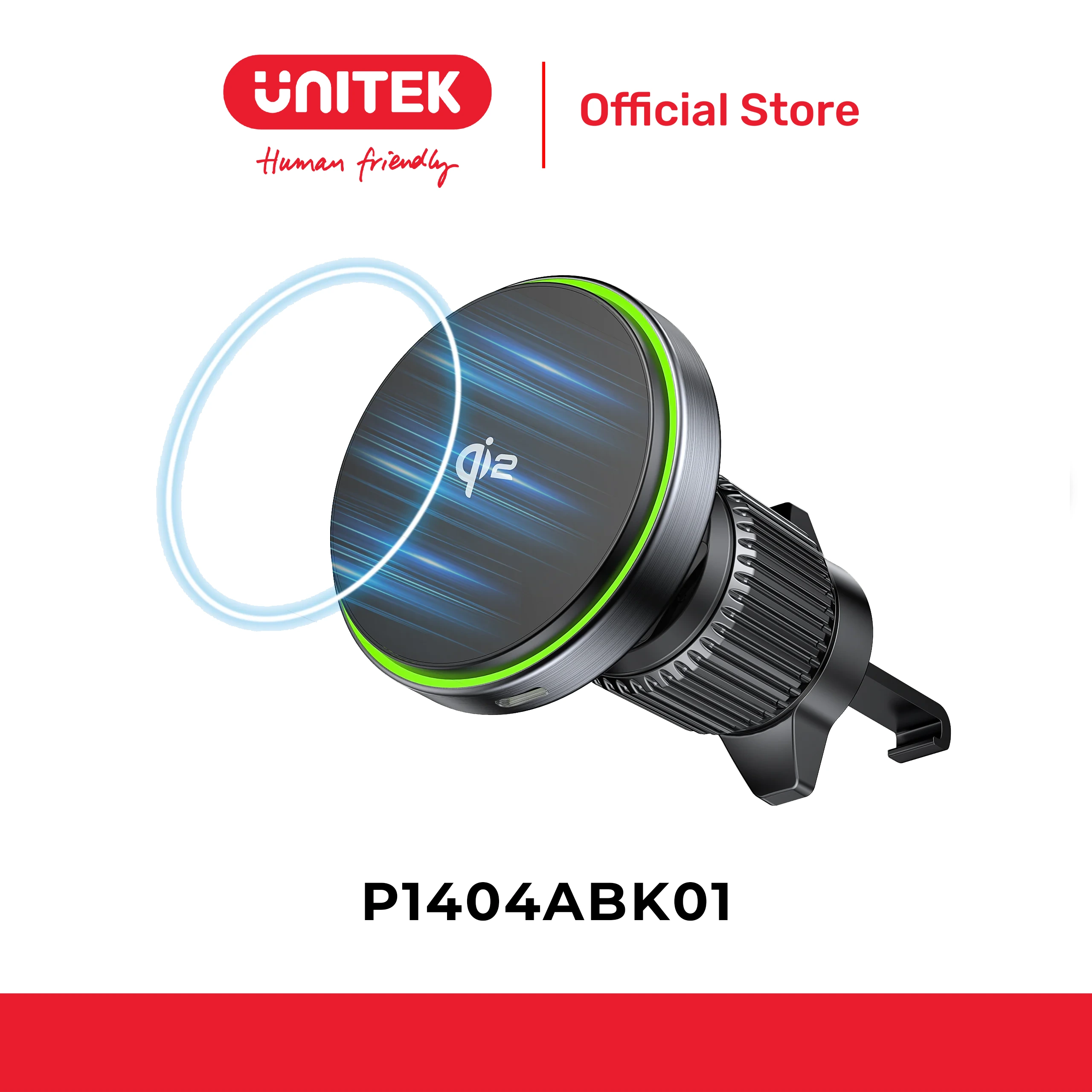 Bộ sạc ô tô không dây từ tính Qi2 UNITEK P1404ABK01