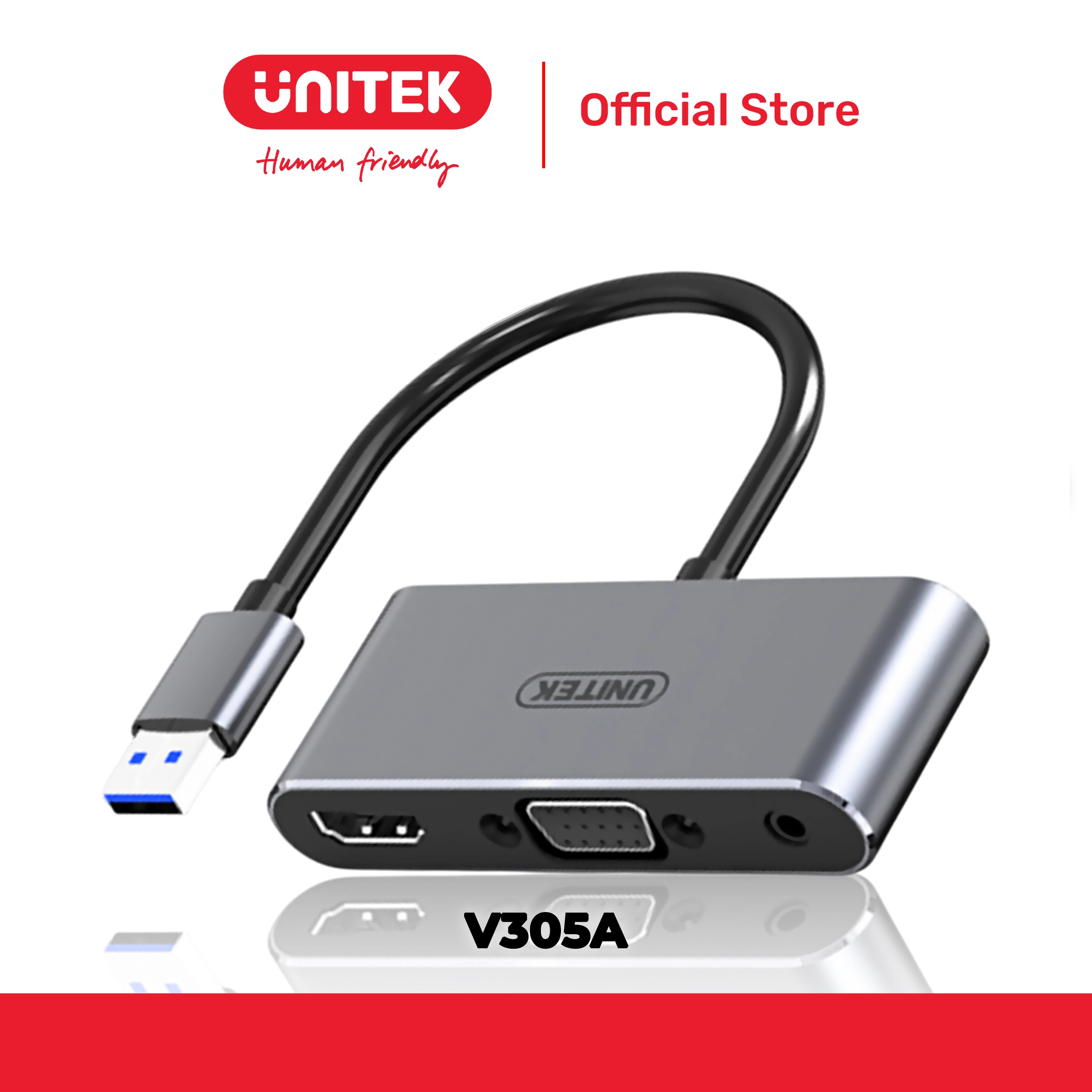 Bộ chuyển đổi 2 cổng USB -> HDMI + VGA 1080p@60Hz UNITEK V305A