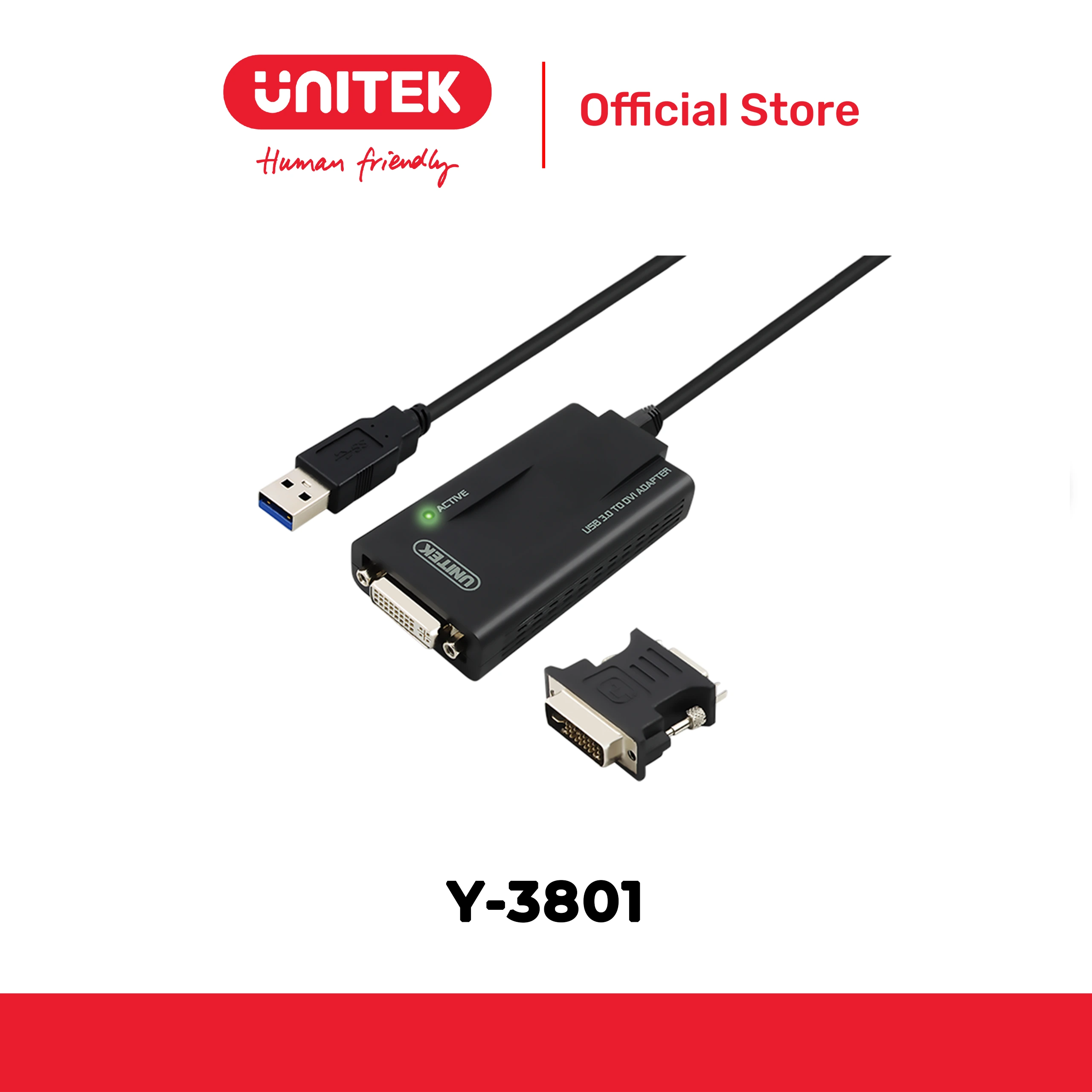Cáp USB 3.0 -> DVI + Đầu Chuyển DVI Sang VGA UNITEK Y-3801