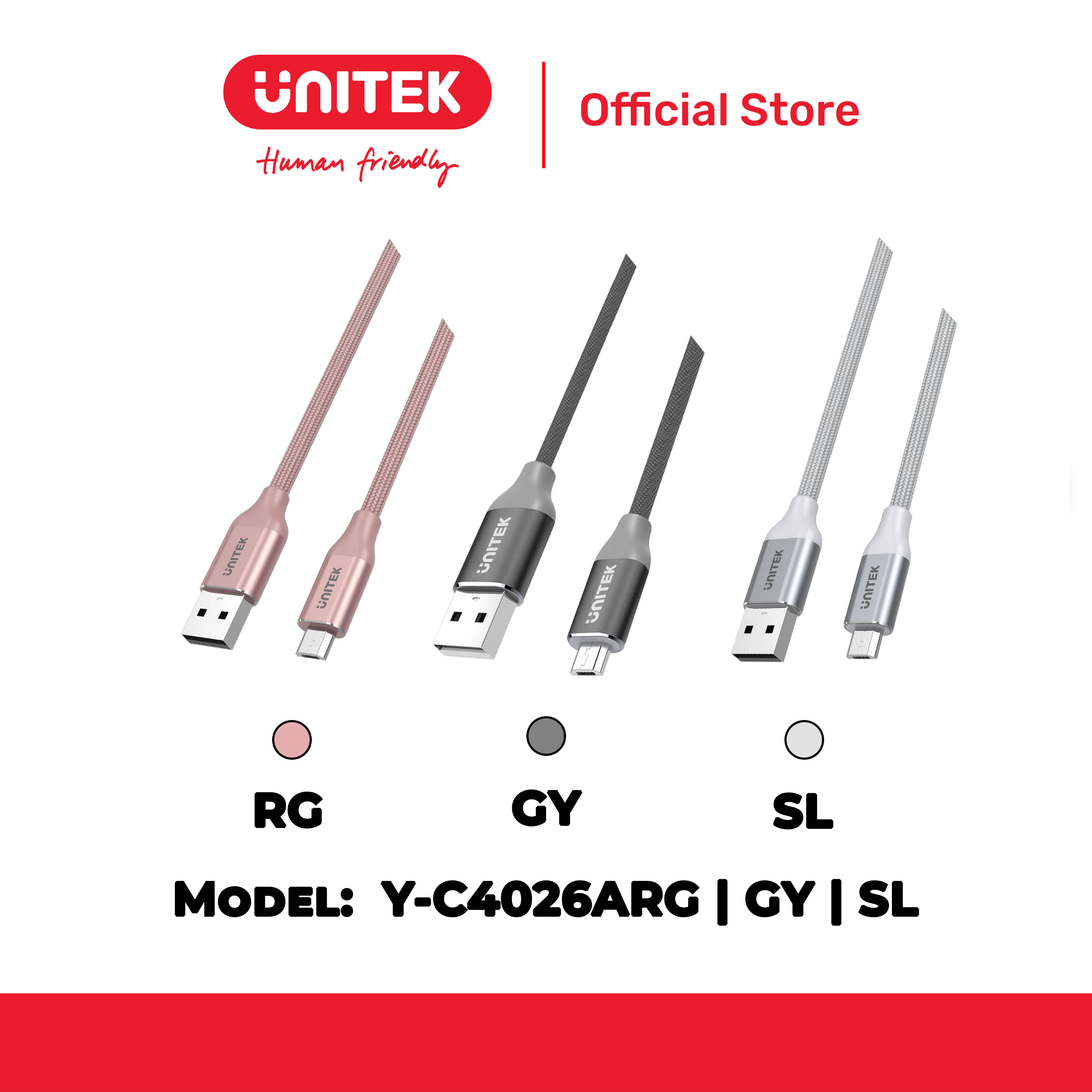 Cáp USB 2.0 -> Micro USB dài 1M 3 màu UNITEK Y-C4026A