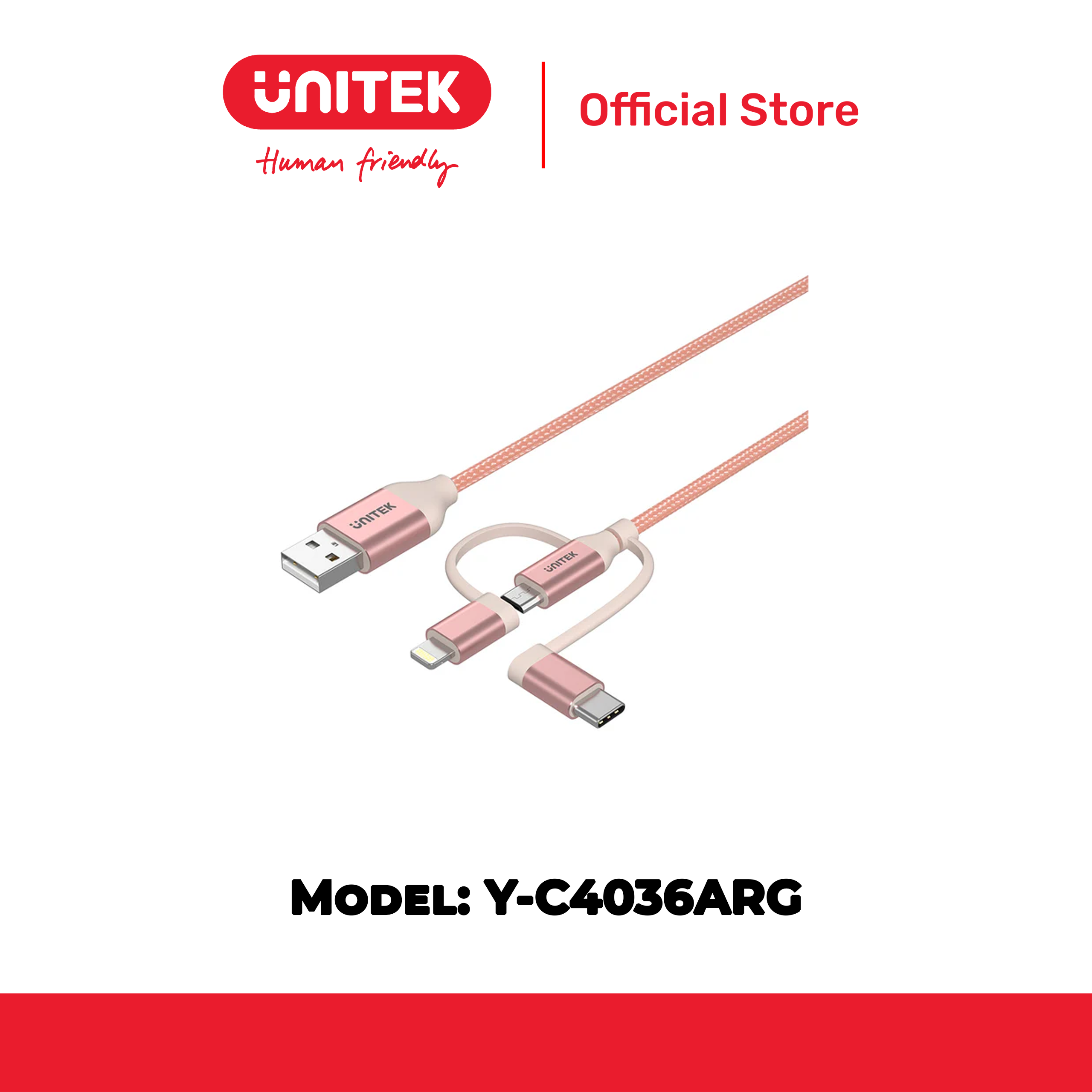 Cáp USB -> Micro + Lightning 1m UNITEK Y-C4036ARG