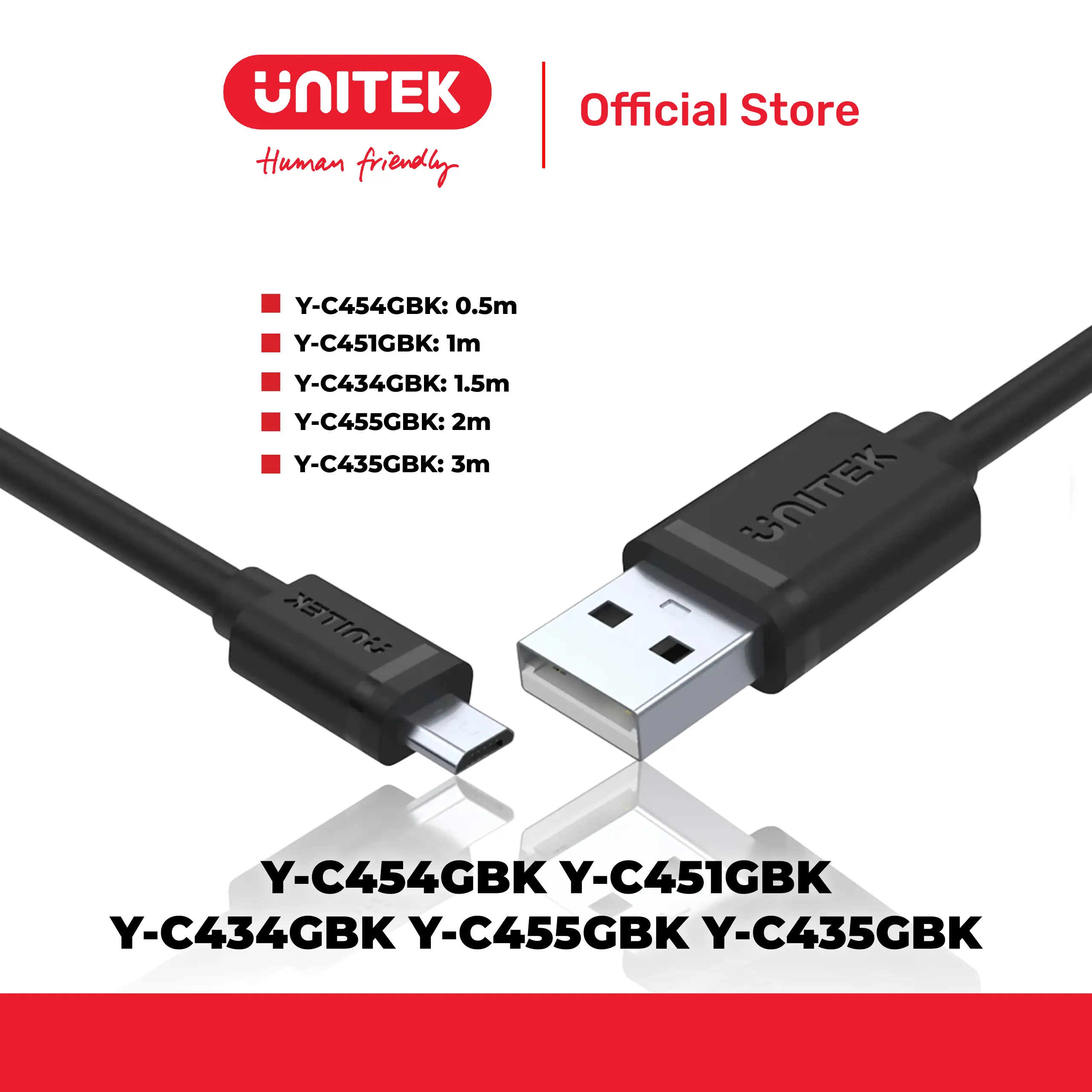 Cáp sạc USB 2.0 -> Micro dài đến 3m UNITEK Y-C454GBK